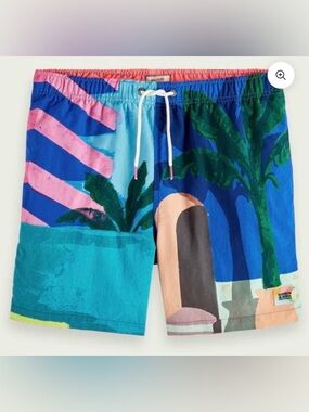 SCOTCH & SODA Endless Summer AOP Scene Swim Trunks Shorts Est Size L